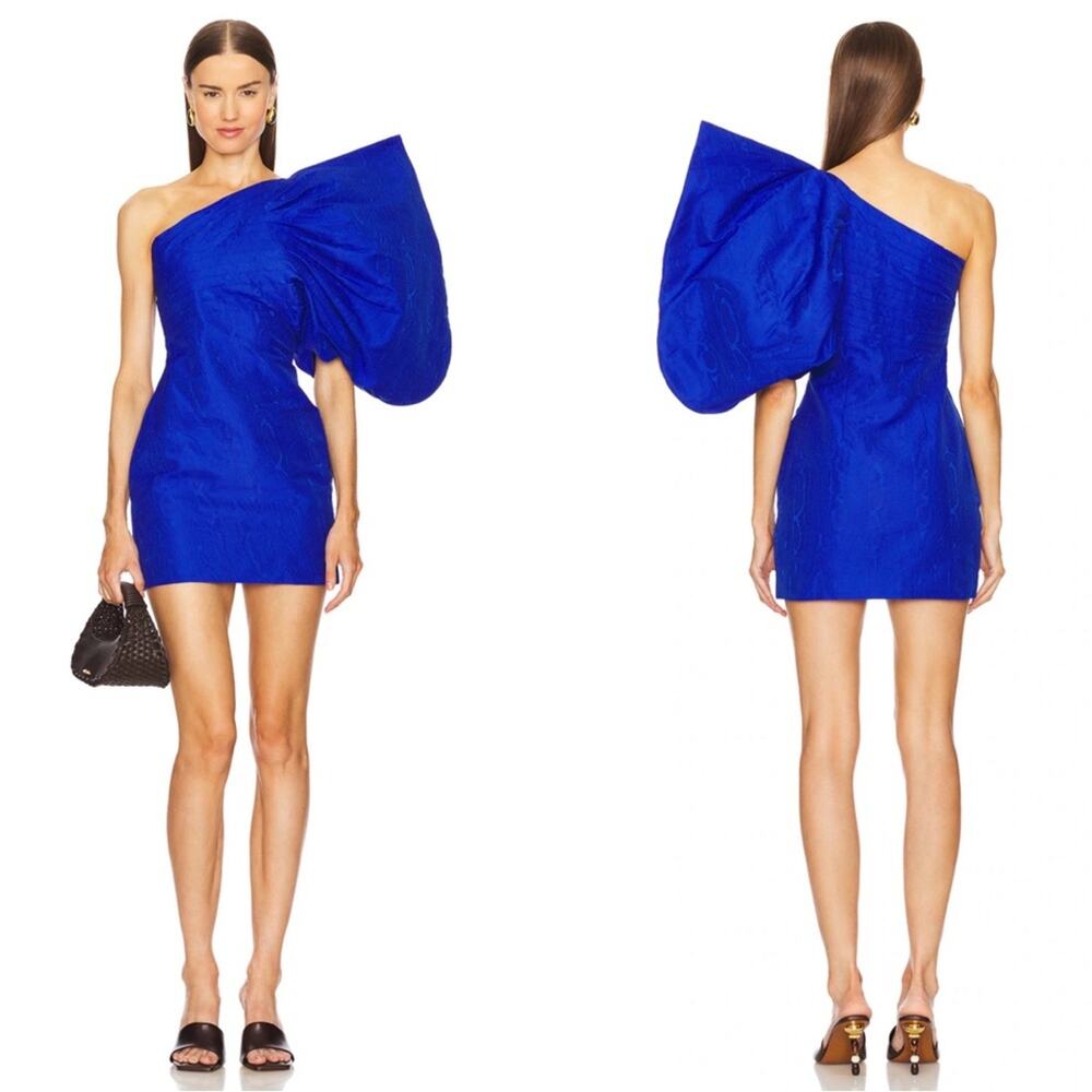 CULT GAIA Rinala One Shoulder Puff Sleeve Disco Blue Mini Dress Size 2